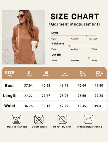 Vista 5 de Saloogoe Sudaderas con capucha con bolsillo tipo canguro para mujer, cuello en V, ligeras, manga larga
