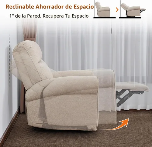 Vista 4 de MCombo Silla Reclinable Eléctrica Compacta que se Pega a la Pared para Espacios Pequeños, Puertos USB-A/C Duales, Sillón Reclinable de Brazos Curvos
