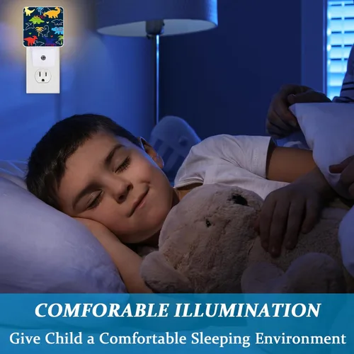 Vista 4 de Luz nocturna de dinosaurio, lámpara nocturna de pared enchufable con sensor de atardecer a amanecer, lámpara LED de 0.5 W de eficiencia energética