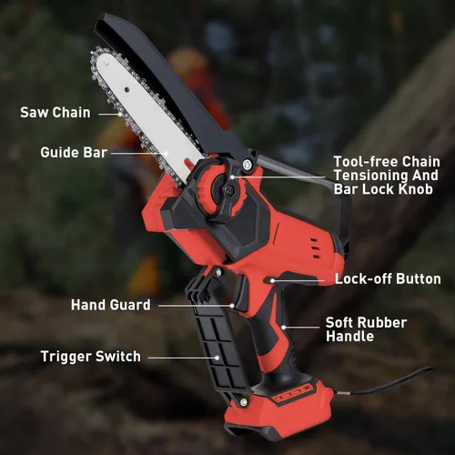 Vista 5 de Mini motosierra inalámbrica para batería Milwaukee M18, motosierra eléctrica sin escobillas de 6 y 8 pulgadas, sierra de mano engrasadora automática