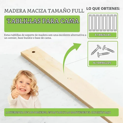 Vista 2 de CC KITS Juego de ocho (8) listones de madera maciza de 53 3/4 pulgadas de tamaño matrimonial/doble, uso de kits de conversión de cuna, marco