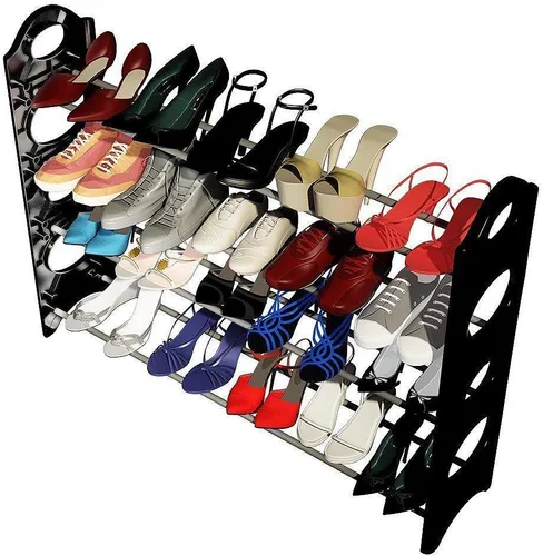 Vista 3 de Zapatero de 4 niveles, organizador de almacenamiento, armario de metal, 20 pares de zapateros, estante para zapatos, estante para entrada, ahorro