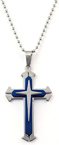 Vista 3 de Zittop Paquete de 2 cadenas de collar con colgante de cruz negra y azul (azul, negro)