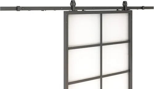 Vista 4 de JUBEST Kit de herrajes resistentes para puerta de granero de 6.6 pies, negro, montado en la parte superior para puerta de vidrio con marco