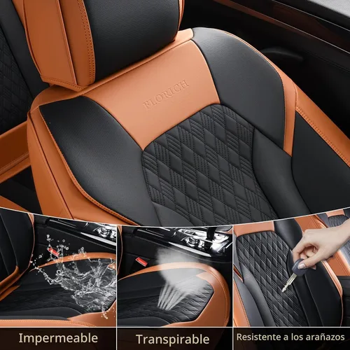 Vista 8 de FLORICH Fundas de asiento, juego completo de fundas de asiento de automóvil, fundas de asiento de cuero de napa de lujo, transpirables e marrón