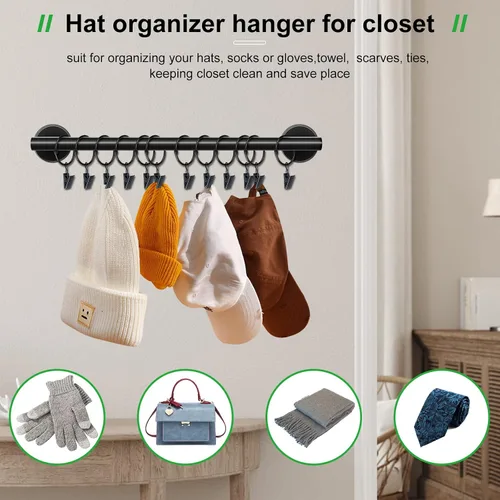 Vista 5 de Lunies Perchero para sombreros de pared con 24 ganchos, organizador de sombreros para gorras de béisbol, percha organizadora de gorras, colgador