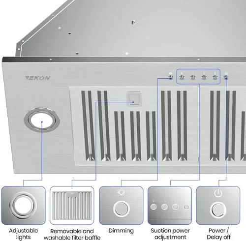 Vista 5 de EKON NAB01-30IN 900CFM - Campanas extractoras integradas sin conductos con control de panel táctil suave de 4 velocidades/filtros aptos