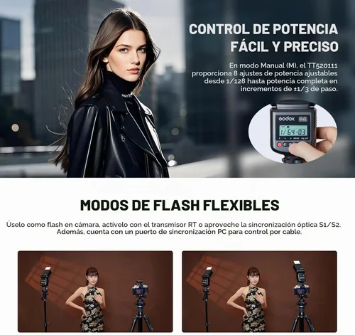 Vista 4 de Godox TT520III TT520 III Flash de cámara, flash universal de zapata caliente, flash manual GN33 con transmisor inalámbrico RT-16, compatible