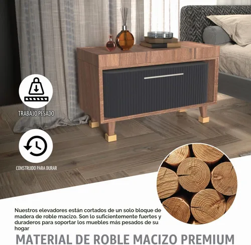 Vista 5 de FASONLA Elevadores de cama (juego de 4) – Elevadores de muebles de madera maciza de roble elevadores de altura de 2 pulgadas con agujero empotrado
