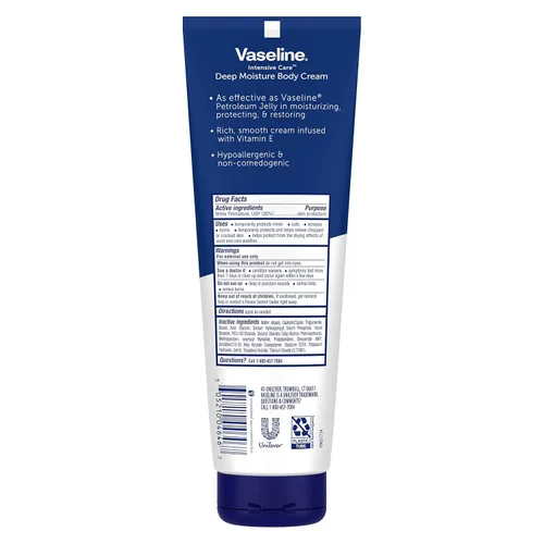 Vista 2 de Vaseline Crema corporal de cuidado intensivo de humedad profunda, paquete de 4 con gelatina de petróleo curativa y vitamina E rica y suave para piel