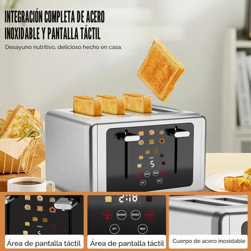 Vista 6 de WUNLY Tostadora digital inteligente con pantalla táctil de 4 rebanadas Platino