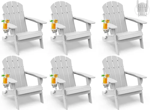 Vista 13 de GREENVINES Silla Plegable Adirondack Plástico HDPE Sillas para Fogata Todo Tiempo Portavasos Ártico para Terraza Patio Trasero Patio