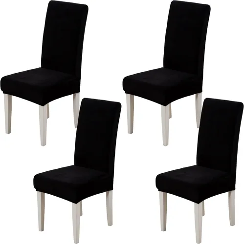 Vista 15 de Juego de 2 fundas de terciopelo suave para sillas de comedor, fundas elásticas de terciopelo para sillas, color negro