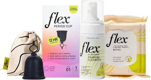 Vista 12 de Kit de inicio de copa menstrual FLEX (ajuste delgado - Tamaño 01) Copa menstrual reutilizable + 2 discos menstruales gratis Tira de extracción