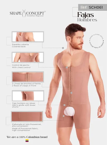Vista 5 de SHAPE CONCEPT 061 064 Fajas Colombianas para Hombres Mens Faja Alta Compresión Garmen Shapewear Body Shaper para Hombres