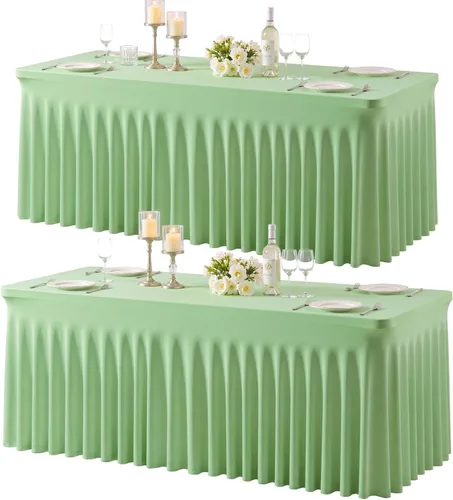 Vista 27 de Paquete de 2 manteles color azul bebé para mesas rectangulares de 6 pies, mantel ajustable de elastano, fundas de mesa elásticas de 6 pies, manteles