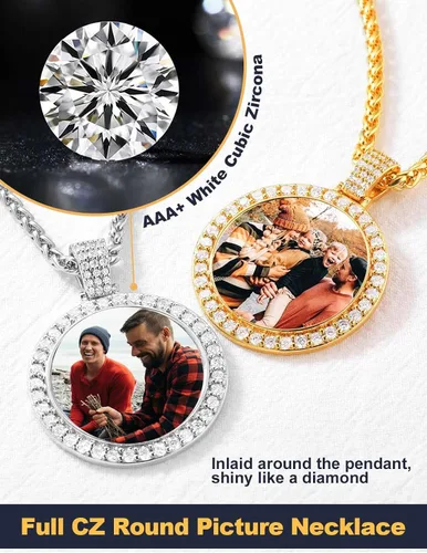 Vista 7 de U7 Collar de fotos personalizado para hombres y mujeres, joyería personalizada con dije de cualquier imagen, cuerda de acero inoxidable, espiga