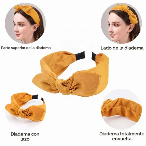 Vista 5 de TOBATOBA Diademas con lazo anudado, diademas de orejas de conejo para mujer, accesorios anchos y sólidos para el cabello Color 1