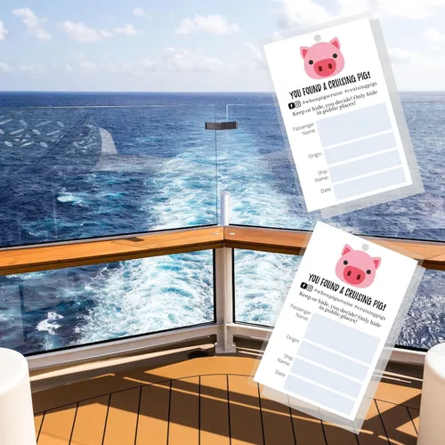 Vista 6 de Etiqueta de cerdos de crucero con agujero, paquete de 30 unidades, etiqueta de pato de crucero de goma para carnaval, etiquetas de 2 x 3.5 pulgadas