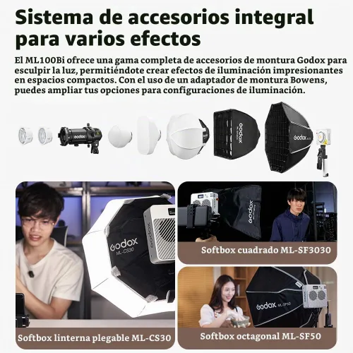 Vista 4 de Godox ML100Bi 120W bicolor LED luz de vídeo