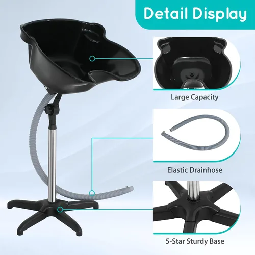 Vista 4 de HomGarden Fregadero de champú de lavabo profundo portátil de altura ajustable con drenaje, herramienta de peluquería para tratamiento del cabello