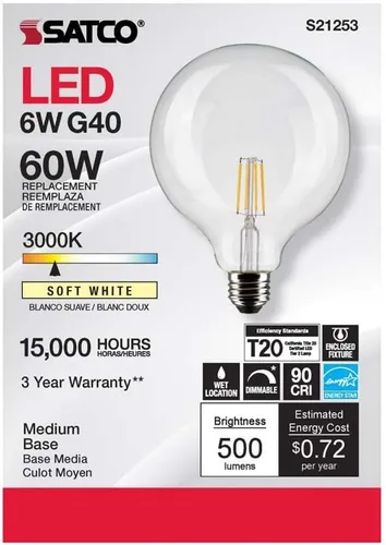 Vista 4 de Satco S21253 6G40/CL/LED/E26/930/120V - Paquete de 6