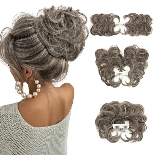 Vista 44 de Peine de moño desordenado con clip lateral para mujer, corto, natural, lacio, versátil, ajustable, fácil de peinar, (rubio ceniza-C)