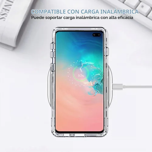 Vista 6 de KIOMY Funda transparente para Samsung Galaxy S10+ / S10 Plus, 3 en 1, a prueba de golpes, funda protectora para teléfono, carcasa de policarbonato