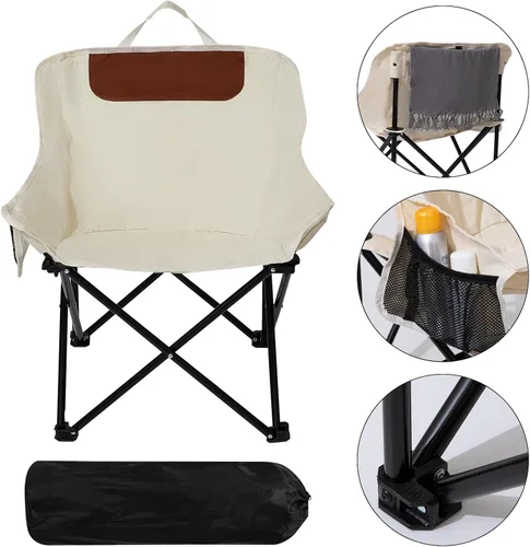 Vista 5 de SHANQUAN Paquete de 2 sillas plegables de campamento, silla de campamento compacta, silla de camping portátil y ligera para césped al aire libre