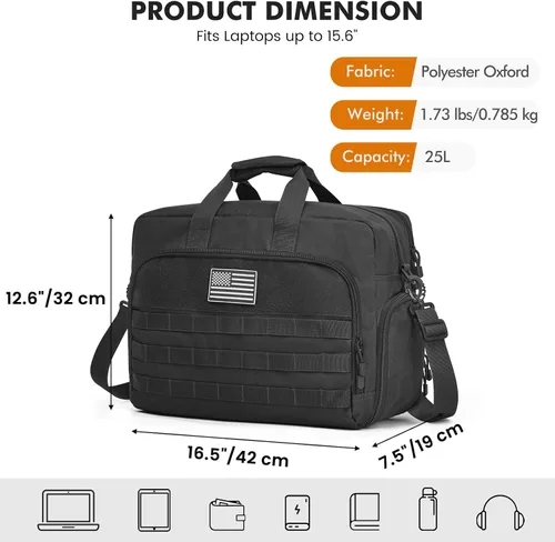 Vista 6 de S-ZONE Bolsa de mensajero táctica para hombre, bolsa de trabajo para Negro