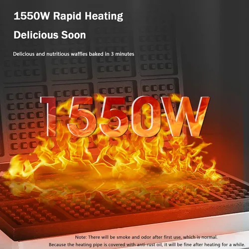 Vista 6 de Máquina de gofres belga eléctrica comercial de acero inoxidable antiadherente con control de temperatura y tiempo, adecuada para panaderías