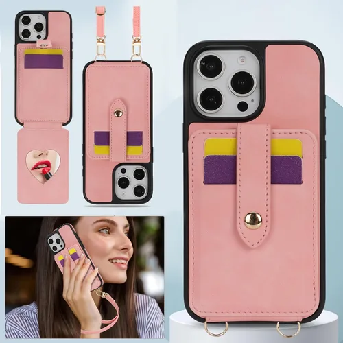 Vista 32 de Dteck Funda para iPhone 16 de 6.1 pulgadas 2024, funda de piel sintética con cierre de botón magnético, ranuras para tarjetas de crédito, función