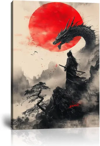 Vista 20 de Arte de pared de samurái japonés para sala de estar y dormitorio, impresiones en lienzo japonesas, póster samurái, arte enmarcado listo para colgar