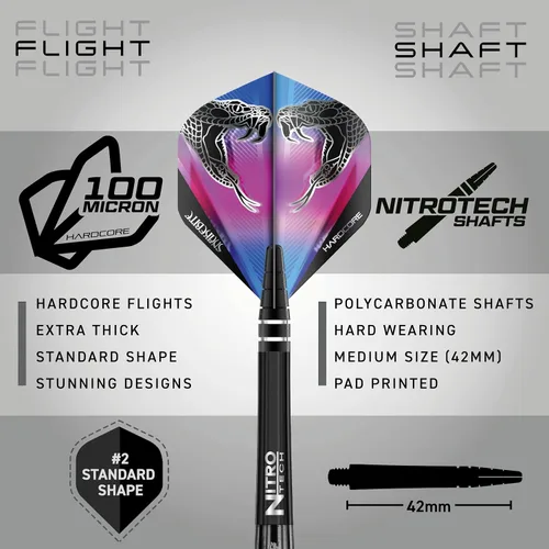 Vista 3 de RED DRAGON Peter Wright Snakebite 3: Juego de dardos de tungsteno de 0.78 oz o 0.92 oz con vuelos y tallos
