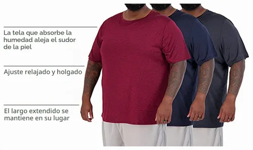 Vista 4 de 3 Pack Men's Big and Tall Dry Fit T Shirts Workout Gym Athletic Crew Tee Manga corta - Conjunto 1