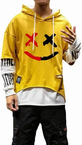 Vista 6 de DUDHUH Sudadera con capucha para hombre con estampado de letras, estilo Techwear casual, hip-hop