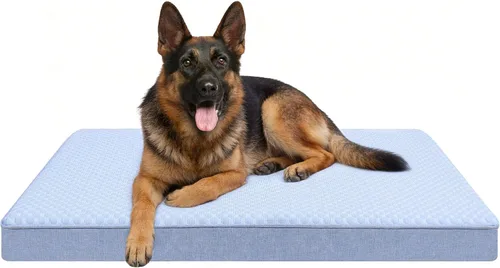 Vista 10 de Cama refrescante para perros grandes, cama ortopédica de espuma viscoelástica para perros con nueva tela de enfriamiento, cama impermeable y lavable