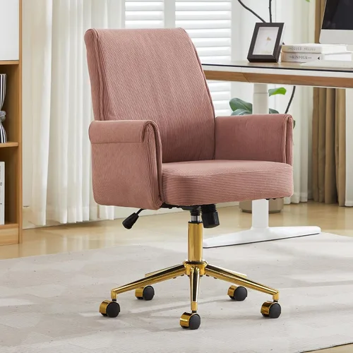 Vista 16 de YITAI Silla de escritorio giratoria de terciopelo de 360°, moderno sillón de oficina en casa con base dorada y ruedas para tocador, cómoda silla