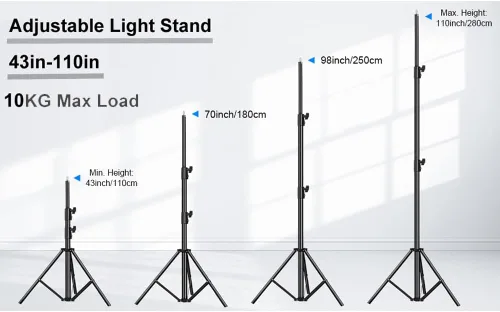Vista 3 de Soporte de luz resistente de 9.2 pies/110.2 in, 22.0 lbs, resorte de carga máxima, soporte de luz de aluminio acolchado para fotografía con tornillo