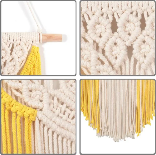 Vista 3 de RLoncomix Macramé para colgar en la pared, decoración de pared tejida de algodón, bohemio, elegante, tapiz de macramé para dormitorio, sala