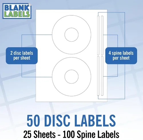Vista 12 de Etiqueta imprimible para CD/DVD Compatible con discos estándar Cantidad de 20 discos, 40 lomo 10 hojas en total Blanco mate permanente