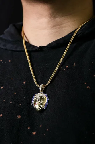 Vista 6 de L2JK Collar de cadena Franco chapado en oro blanco de 14 quilates Hip Hop Rapper exquisito Tentacion R.I.P, Latón, Circonia cúbica