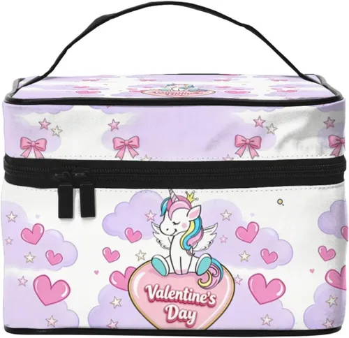 Vista 7 de Bolsa de maquillaje con asa, estuche de cosméticos con cremallera, bolsa de aseo portátil de viaje para mujeres y niñas, duradera, 1 Foto
