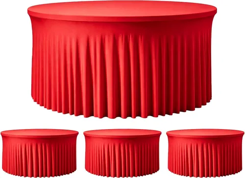 Vista 33 de Mantel redondo de 60 pulgadas en negro para mesas de 5 pies, funda de mesa ajustada de elastano con borde elástico y falda, lavable, sin arrugas