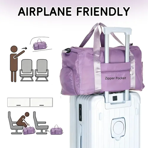 Vista 5 de Oweisong Bolsa deportiva de gimnasio para mujeres y hombres, bolsa de viaje para el fin de semana, bolsa de mano con compartimento para zapatos
