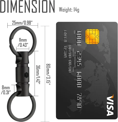 Vista 4 de KeyUnity KA15 Conector de llavero giratorio de doble extremo, ligador de llave giratorio de titanio para mosquetón y carillón de viento