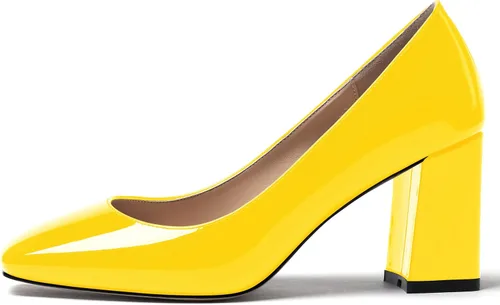 Vista 2 de WAYDERNS Zapatos de tacón alto con puntera cuadrada sólida para mujer, de 3 pulgadas