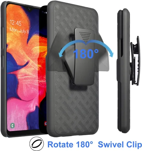 Vista 5 de Ailiber Funda para Galaxy A10e, funda con protector de pantalla de vidrio templado, resistente a prueba de golpes, clip para cinturón, soporte