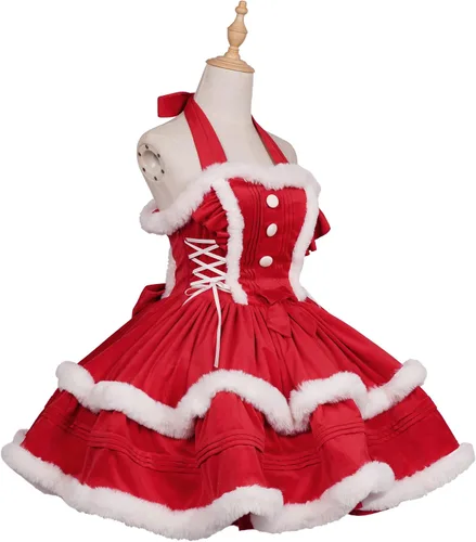 Vista 2 de ZZEQYG Vestidos de Navidad para mujer, color sólido, a la moda, cálido, vestido halter con capa