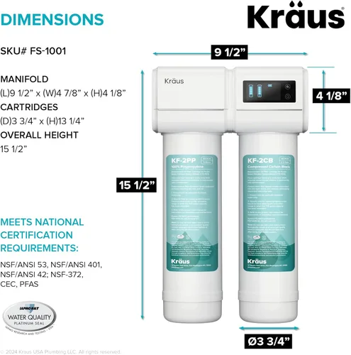 Vista 7 de KRAUS Purita FS-1001 - Sistema de filtración de agua de 2 etapas para debajo del fregadero con monitor de pantalla digital, FS-1001